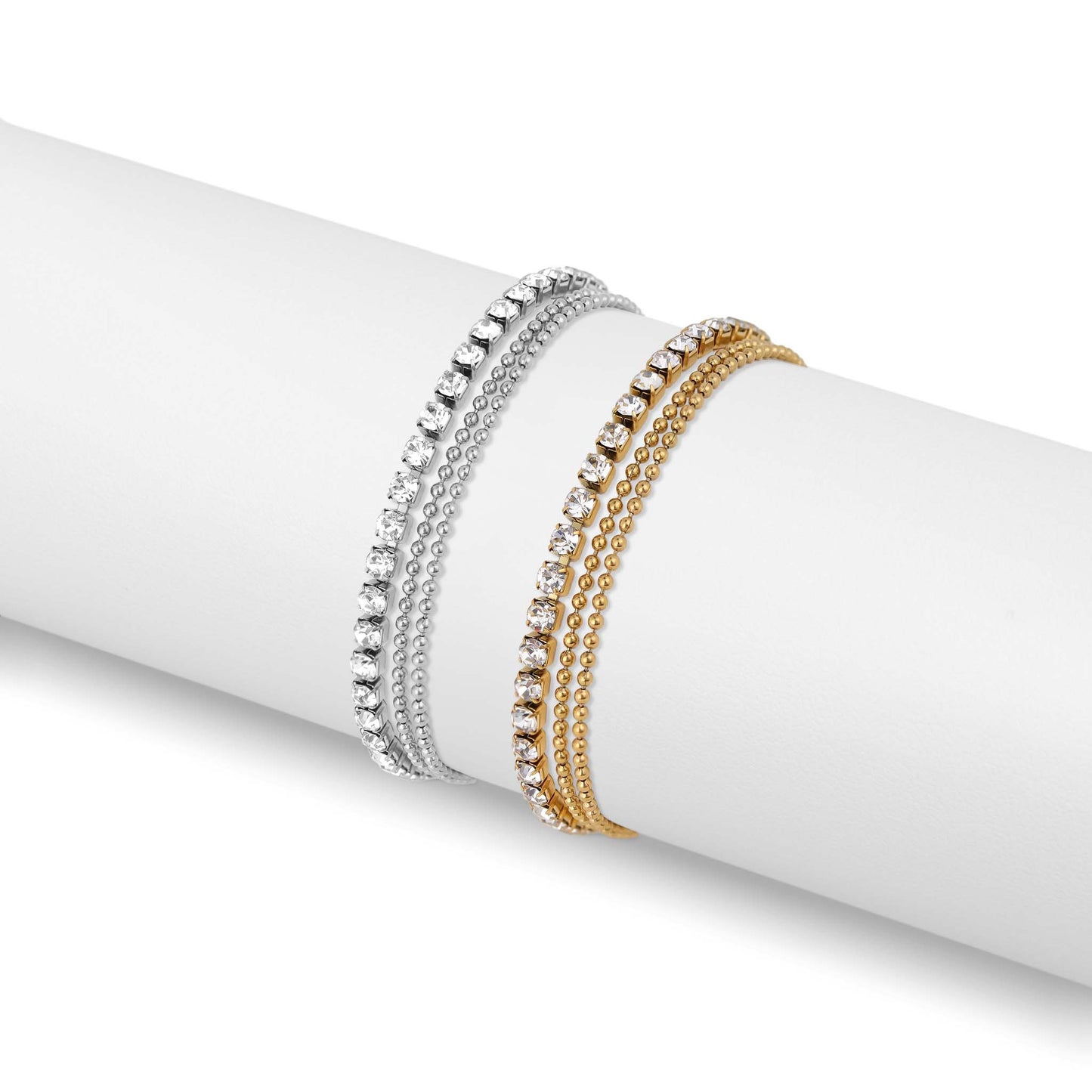 18K Gold PVD Elegant Layered 3 Row Chain Anklet: Gold