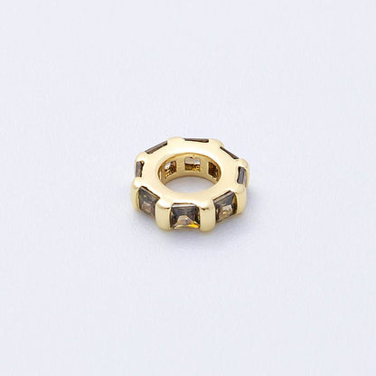 16K Gold Filled 8mm Personalized Birthstone Micro Paved Round CZ Rondelle Spacer Bead | Beads-00152 ~ Beads-00163: October - Pink Tourmaline