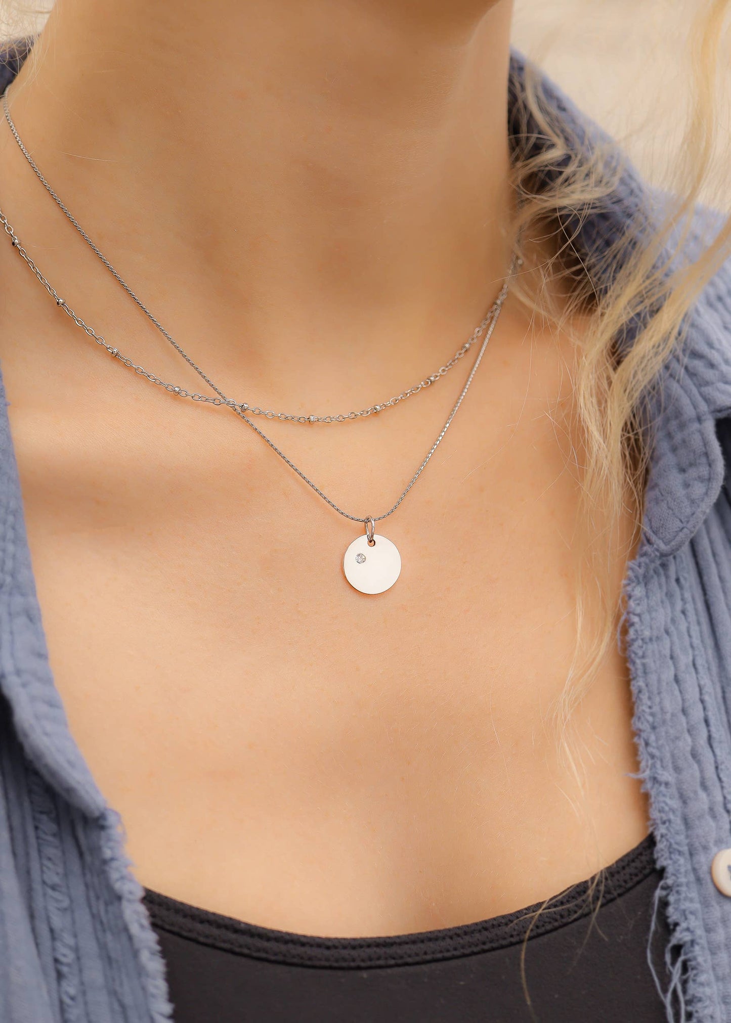 Stainless Steel Blank Engravable Circle Birthstone Charm: May/Emerald