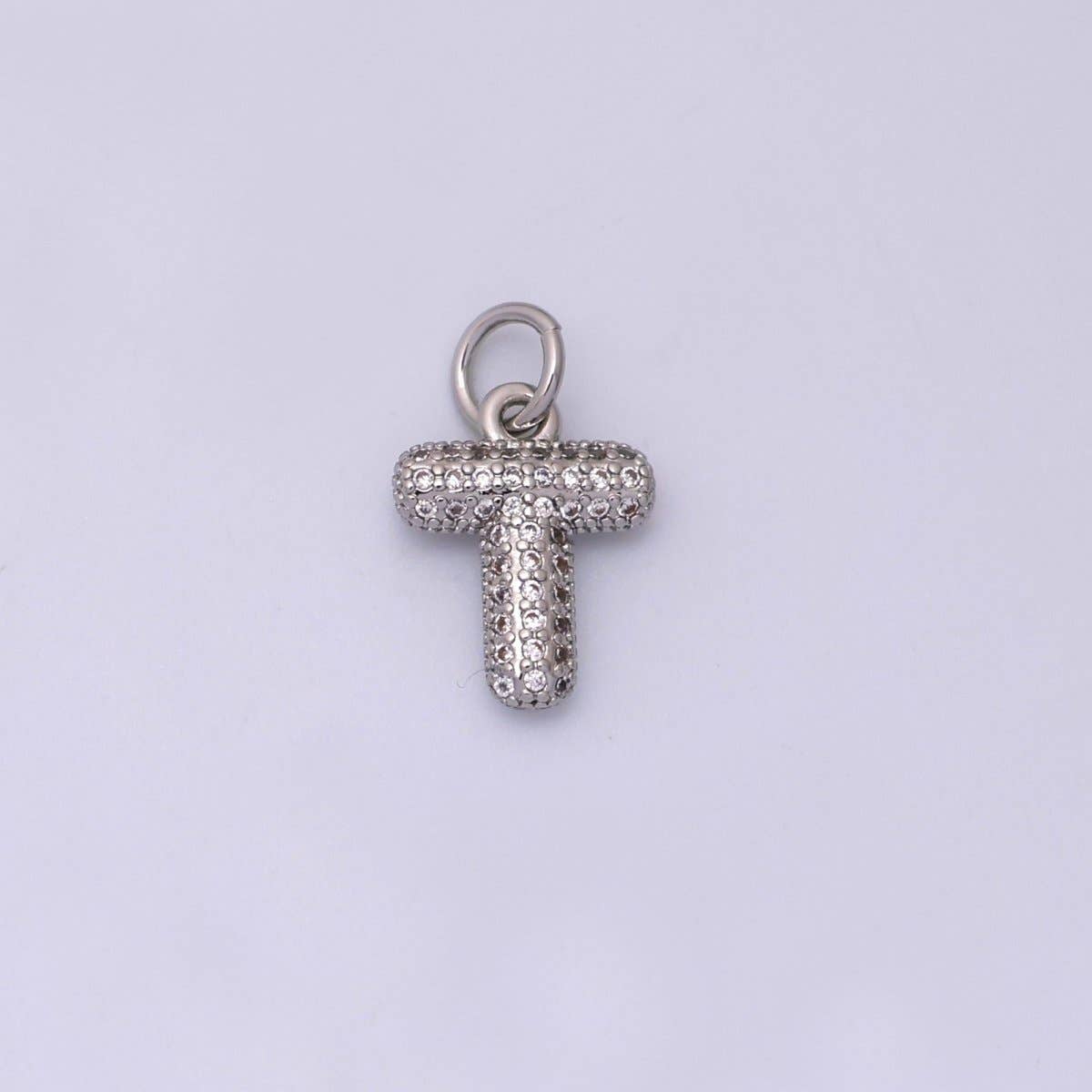 White Gold Filled Micro Paved CZ Chubby Balloon Initial Letter Pendant | A157 - A169: Letter A