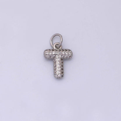 White Gold Filled Micro Paved CZ Chubby Balloon Initial Letter Pendant | A157 - A169: Letter A