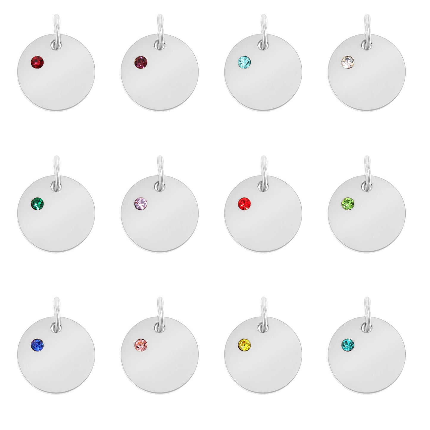 Stainless Steel Blank Engravable Circle Birthstone Charm: May/Emerald