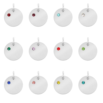 Stainless Steel Blank Engravable Circle Birthstone Charm: May/Emerald