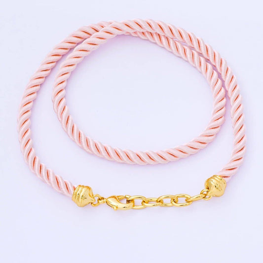 24K Gold Filled Red, Blue, Pink, Beige Twisted Braided Cord Chain Necklace | WA-2440 ~ WA-3830: Pink / 18.11 Inches