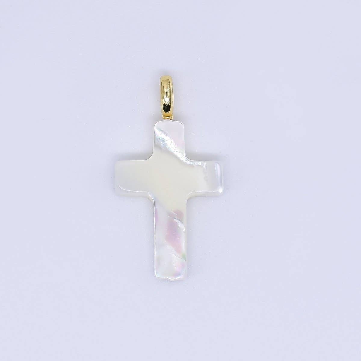 24K Gold Shell Pearl Shiny Holy Cross Charm Pendant | AF-552 P-1738: Small