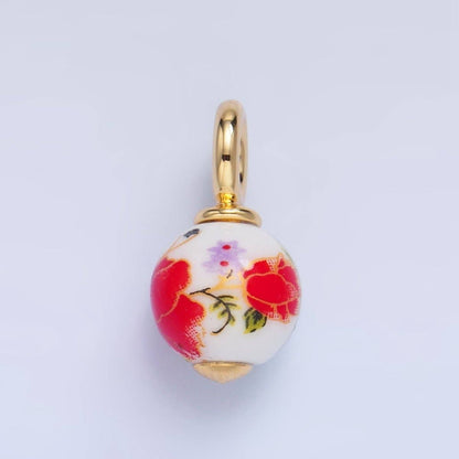24K Gold Filled Nature Floral Mushroom Pet Sea Sell Ceramic Drop Charm: 21 Pink House