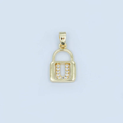 24K Gold Filled Micro Paved Initial Letter Padlock Pendant | A001 - A013: Letter K