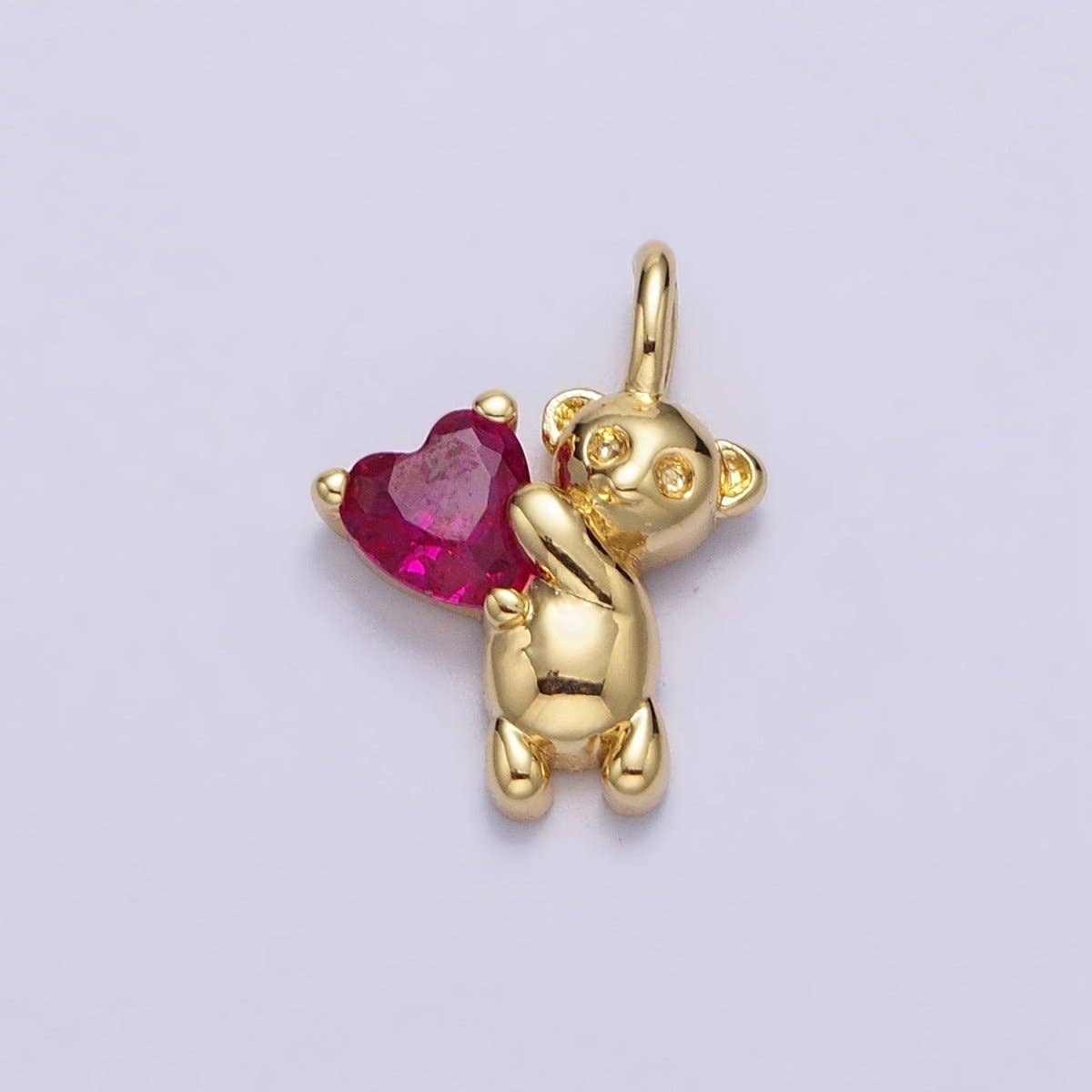 Fuchsia Heart CZ Teddy Bear Mini Charm in Gold & Silver | AC222 AC223: Silver