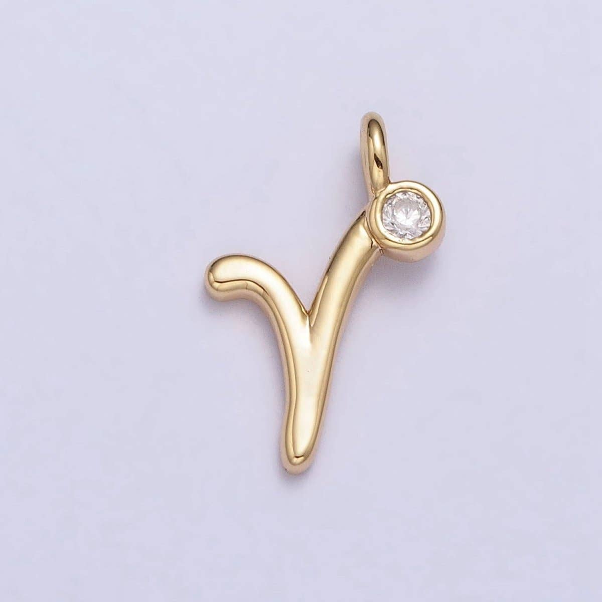 Gold Initial Alphabet Lower Case Cursive Letter Clear CZ Personalized Charm | A-507-A-519: Letter A