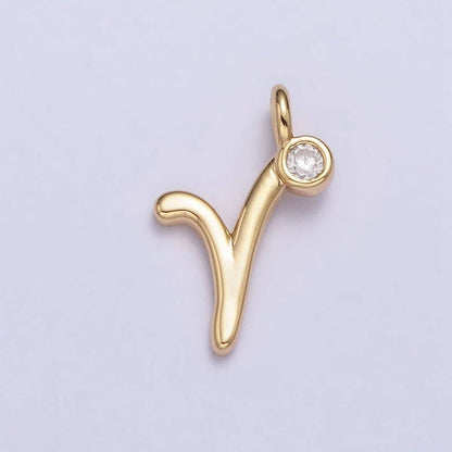 Gold Initial Alphabet Lower Case Cursive Letter Clear CZ Personalized Charm | A-507-A-519: Letter K