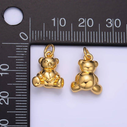 24K Gold Filled Heart Teddy Bear 3D Multidimensional Charm | W215