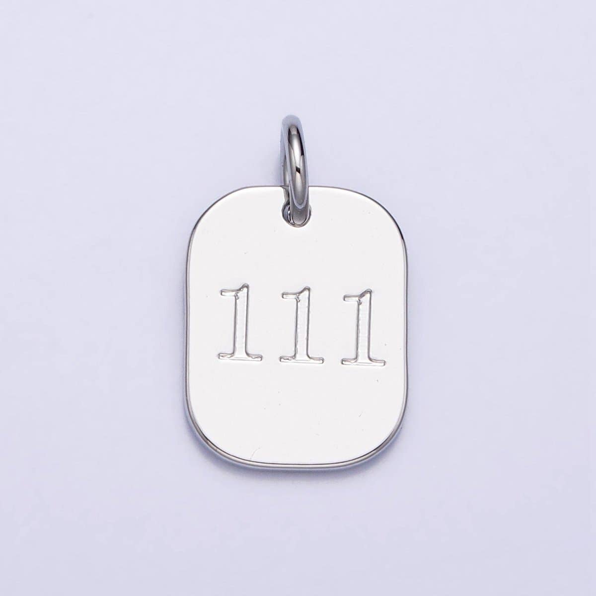 Dainty Silver Tag Angel Number Numerology Engraved Small Military Tag Charm add on Pendant | AC062-AC071: 111