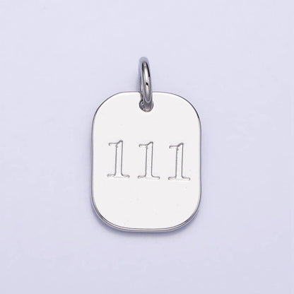 Dainty Silver Tag Angel Number Numerology Engraved Small Military Tag Charm add on Pendant | AC062-AC071: 111