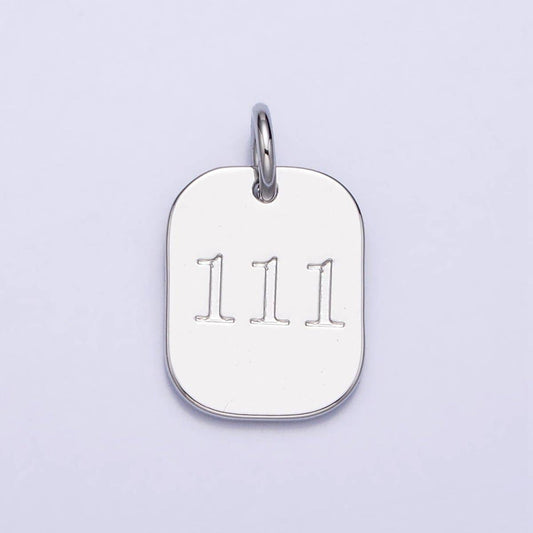 Dainty Silver Tag Angel Number Numerology Engraved Small Military Tag Charm add on Pendant | AC062-AC071: 111