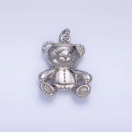 24K Gold Filled Teddy Bear Toy Animal Charm in Gold & Silver | W364: Silver