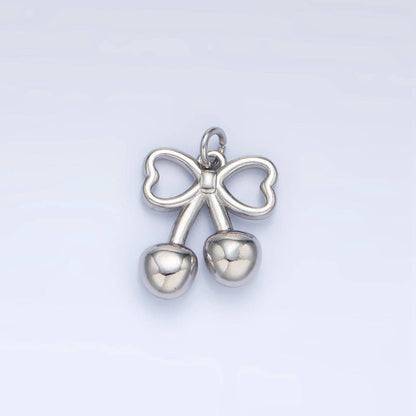 24K Gold Filled Mini Cherry Bow Ribbon Multidimensional Charm in Gold & Silver | N1345: Silver