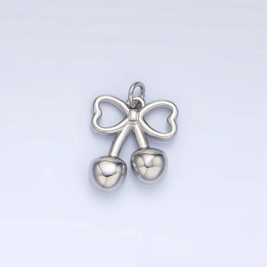24K Gold Filled Mini Cherry Bow Ribbon Multidimensional Charm in Gold & Silver | N1345: Silver