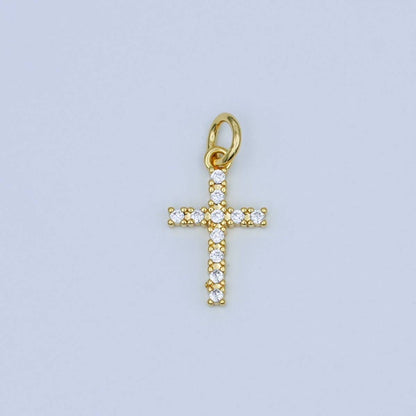 24K Gold Filled Micro Paved CZ Cross Mini Charm | AF544
