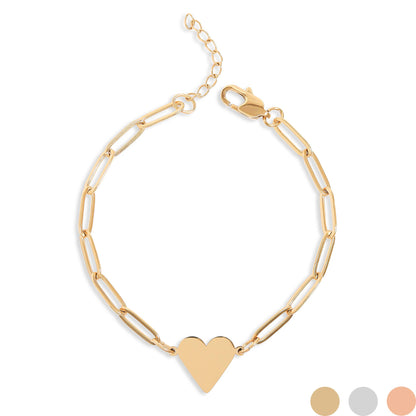 18K PVD Coated Stainless Steel Paperclip Heart Bracelet: Stainless / 7+1"
