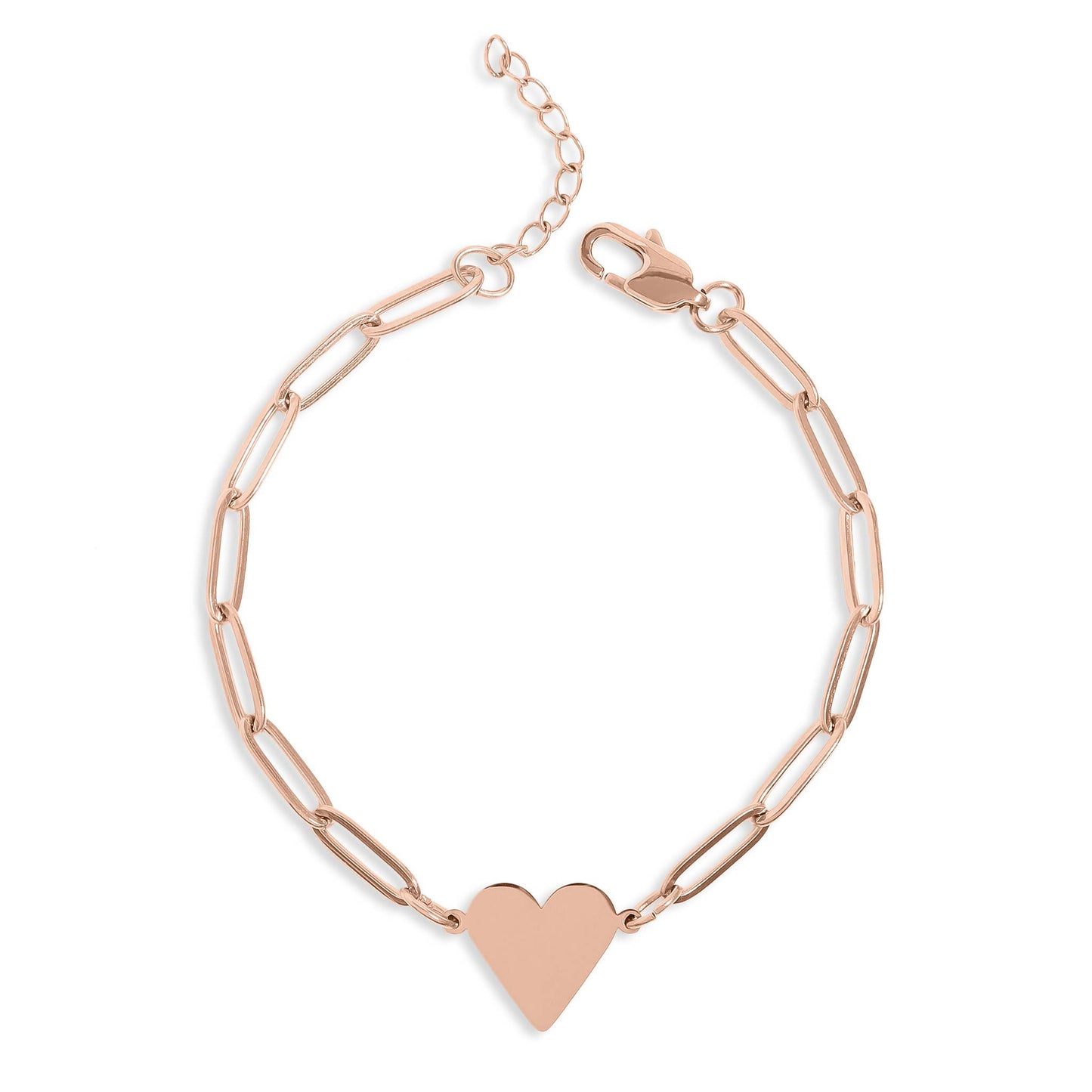 18K PVD Coated Stainless Steel Paperclip Heart Bracelet: Stainless / 7+1"