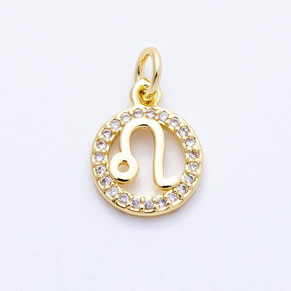 16K Gold Filled 13.5mm Micro Paved CZ Personalized Zodiac Sign Charm | Charms-00223 ~ Charms-00234: Zodiac Set