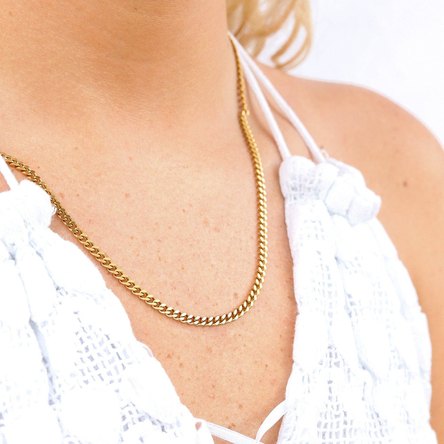 18K Gold PVD Stainless Steel Curb Chain Necklace: 18" / 4mm