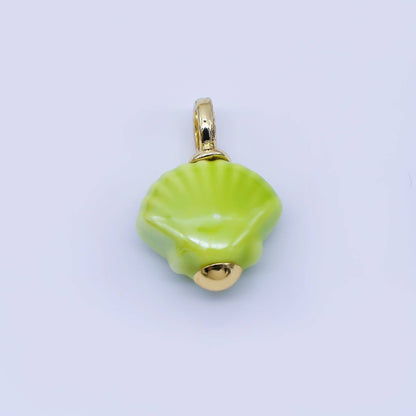 24K Gold Filled 12mm Handmade Ceramic Clam Seashell Charm | AF1577 - 1582: Light Green
