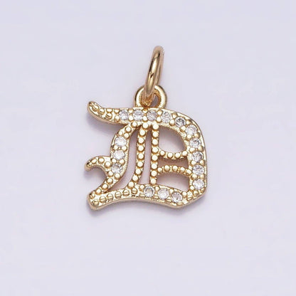16K Gold Filled Initial Letter Old English Font Personalized Micro Paved Add-On Charm | A-572-A-584: ALL INITIAL
