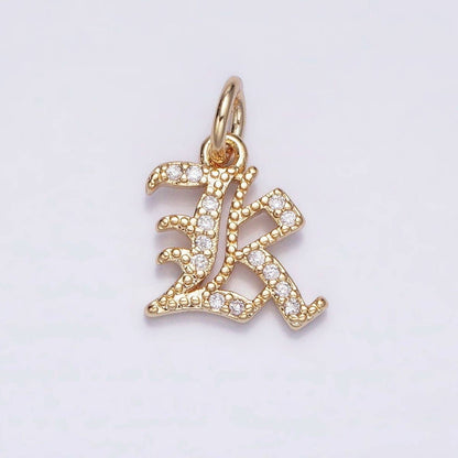 16K Gold Filled Initial Letter Old English Font Personalized Micro Paved Add-On Charm | A-572-A-584: ALL INITIAL