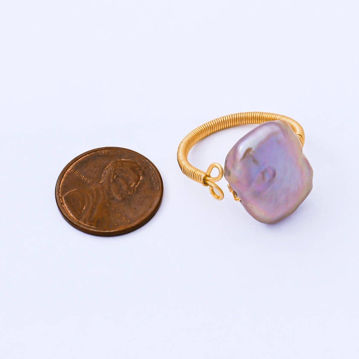 24K Gold Filled Baroque Freshwater Pearl Twisted Statement Solitaire Ring | O1643 O1650: Champagne