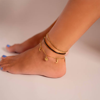 18K Gold Figaro Chain Bracelet / Anklet: 10" / 4mm