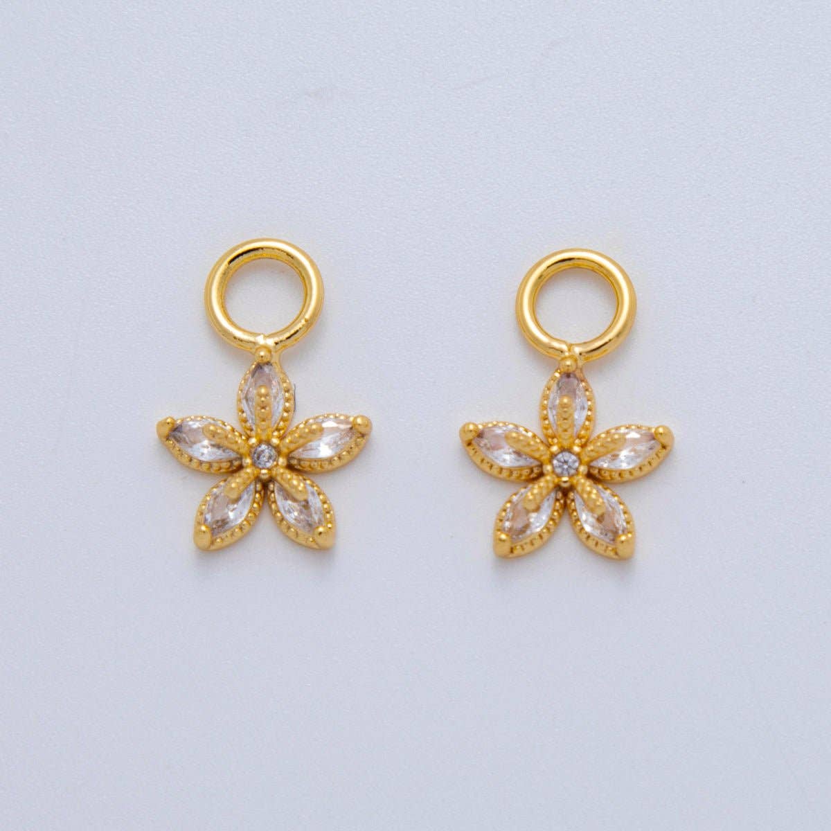 18K Gold Filled Marquise CZ Flower Add-On Drop Earring Charm | AF768