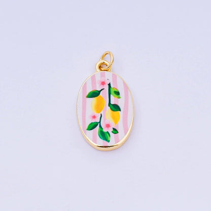 24K Gold Filled 23mm Enamel Art Oval Spring Holiday Charm in Flower, Butterfly, & Nature | AH-544 AH-545, AJ-513, AJ-514, AJ-520, AJ-528 - AJ530, AJ-532 - AJ-535, AJ-539 AJ-540, AJ-544 AJ-545, AJ-547: 6. Blue Lemon