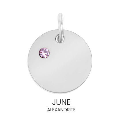 Stainless Steel Blank Engravable Circle Birthstone Charm: May/Emerald
