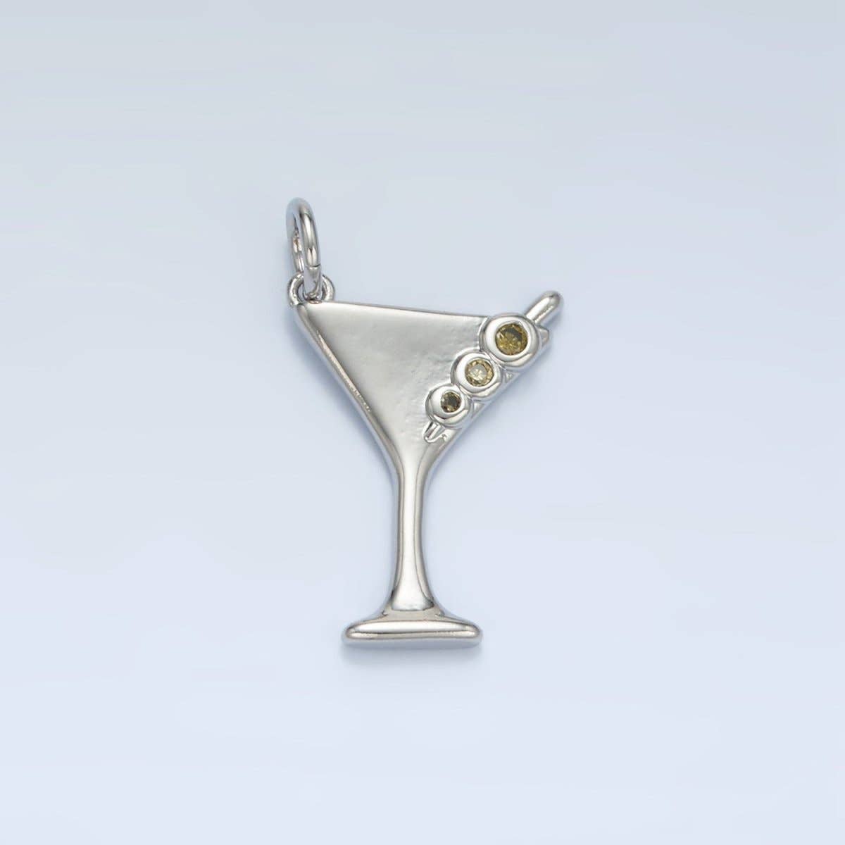 24K Gold Filled Martini Olive Alcohol Drink CZ Mini Charm in Gold & Silver | E311: Silver