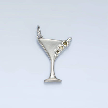 24K Gold Filled Martini Olive Alcohol Drink CZ Mini Charm in Gold & Silver | E311: Silver