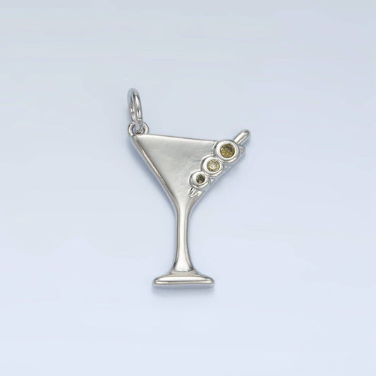 24K Gold Filled Martini Olive Alcohol Drink CZ Mini Charm in Gold & Silver | E311: Silver