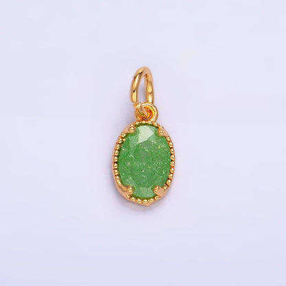 24K Gold Filled Green, Pink, Fuchsia Glitter CZ Oval Charm | W280 W281: Pink