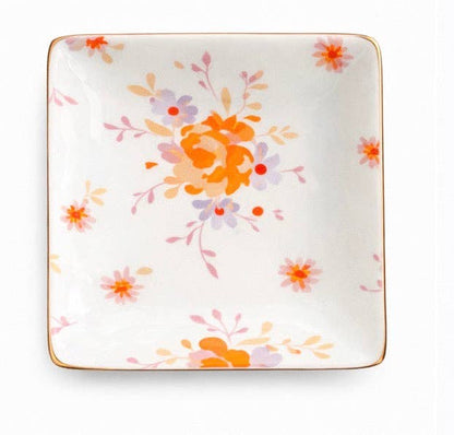 Ceramic Jewelry Trinket Tray with Gold Rim – 4” Square Catchall Dish: Cowboy Coquette