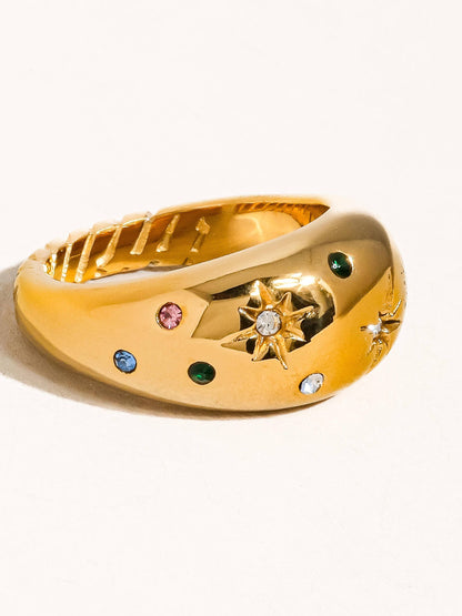 18K Gold Non-Tarnish Star Dome Ring: Yellow Gold / 8