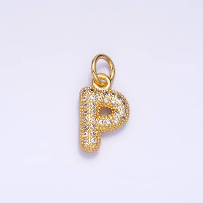 24K Gold Filled Micro Paved CZ Chubby Balloon Initial Letter Pendant | A015 - A027: Set