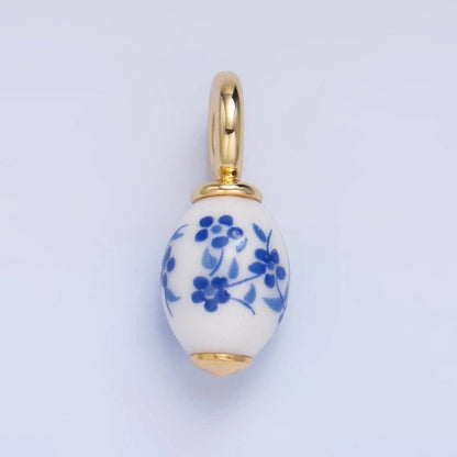 24K Gold Filled Nature Floral Mushroom Pet Sea Sell Ceramic Drop Charm: 21 Pink House