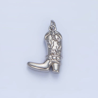 24K Gold Filled CZ Flaming Cowboy Boot Multidimensional Charm in Gold & Silver | X928: Silver