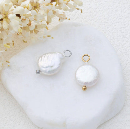 18K Gold PVD Stainless Steel Baroque Pearl Charm: Stainless