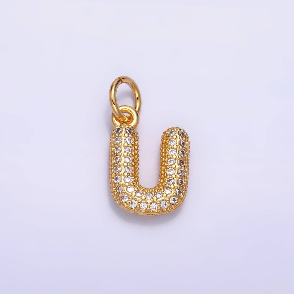 24K Gold Filled Micro Paved CZ Chubby Balloon Initial Letter Pendant | A015 - A027: Set