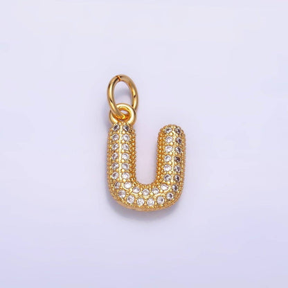 24K Gold Filled Micro Paved CZ Chubby Balloon Initial Letter Pendant | A015 - A027: Set