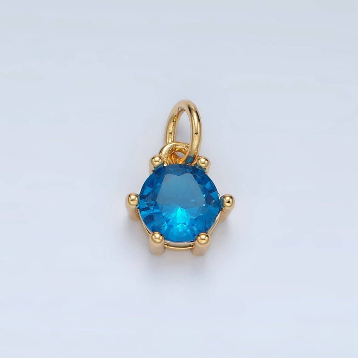 24K Gold Filled 8mm Round CZ Birthstone Personalized Charm | AG871 - AG876: February - Amethyst