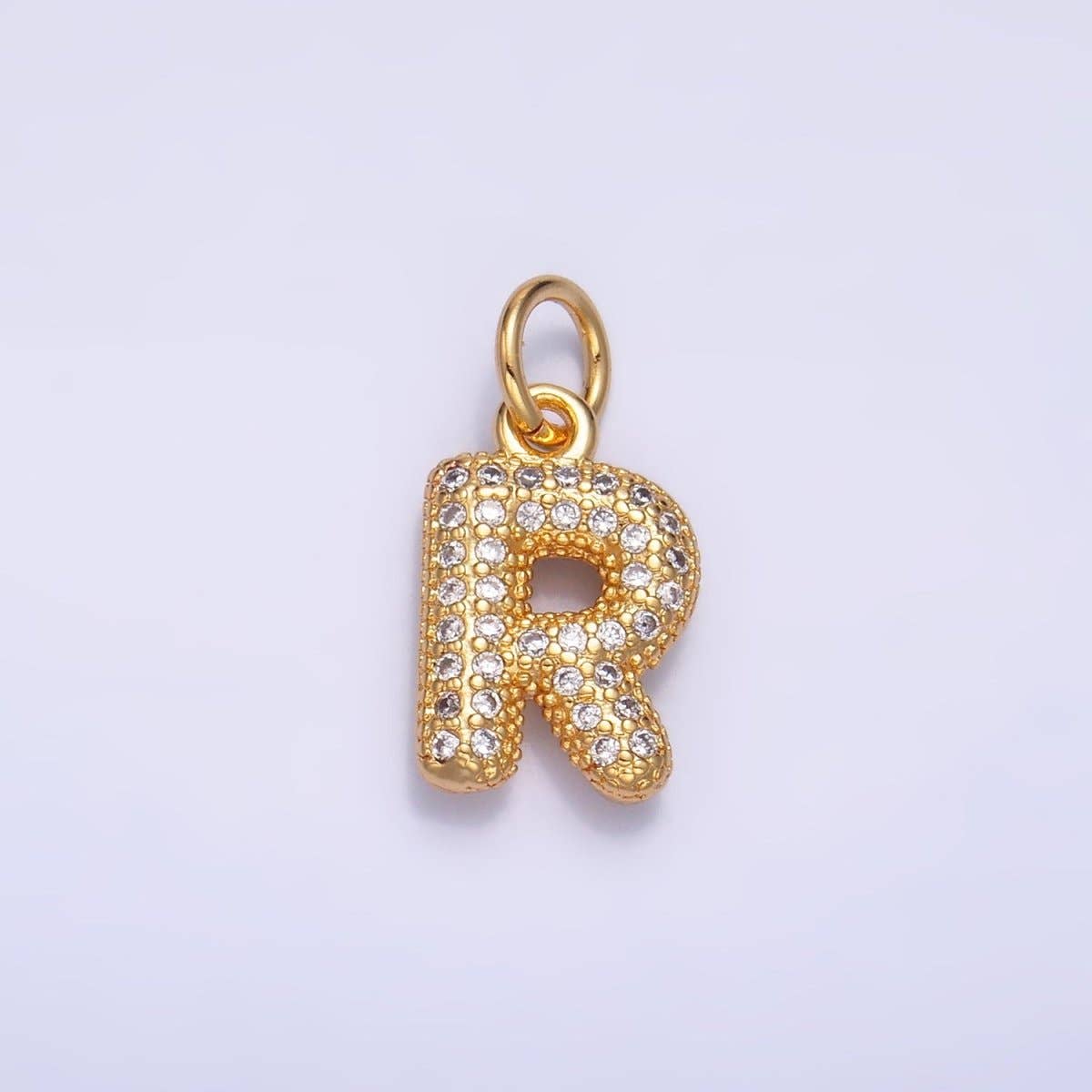 24K Gold Filled Micro Paved CZ Chubby Balloon Initial Letter Pendant | A015 - A027: Set