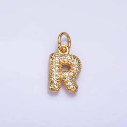 24K Gold Filled Micro Paved CZ Chubby Balloon Initial Letter Pendant | A015 - A027: Set