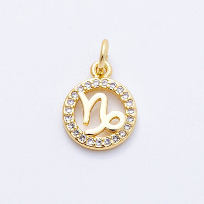 16K Gold Filled 13.5mm Micro Paved CZ Personalized Zodiac Sign Charm | Charms-00223 ~ Charms-00234: Zodiac Set